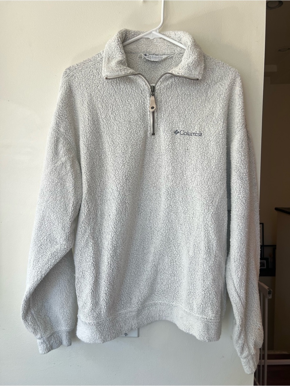 Vintage 90s Columbia Sherpa Fleece Quarter Zip Pullover Grey Size L Made in USA